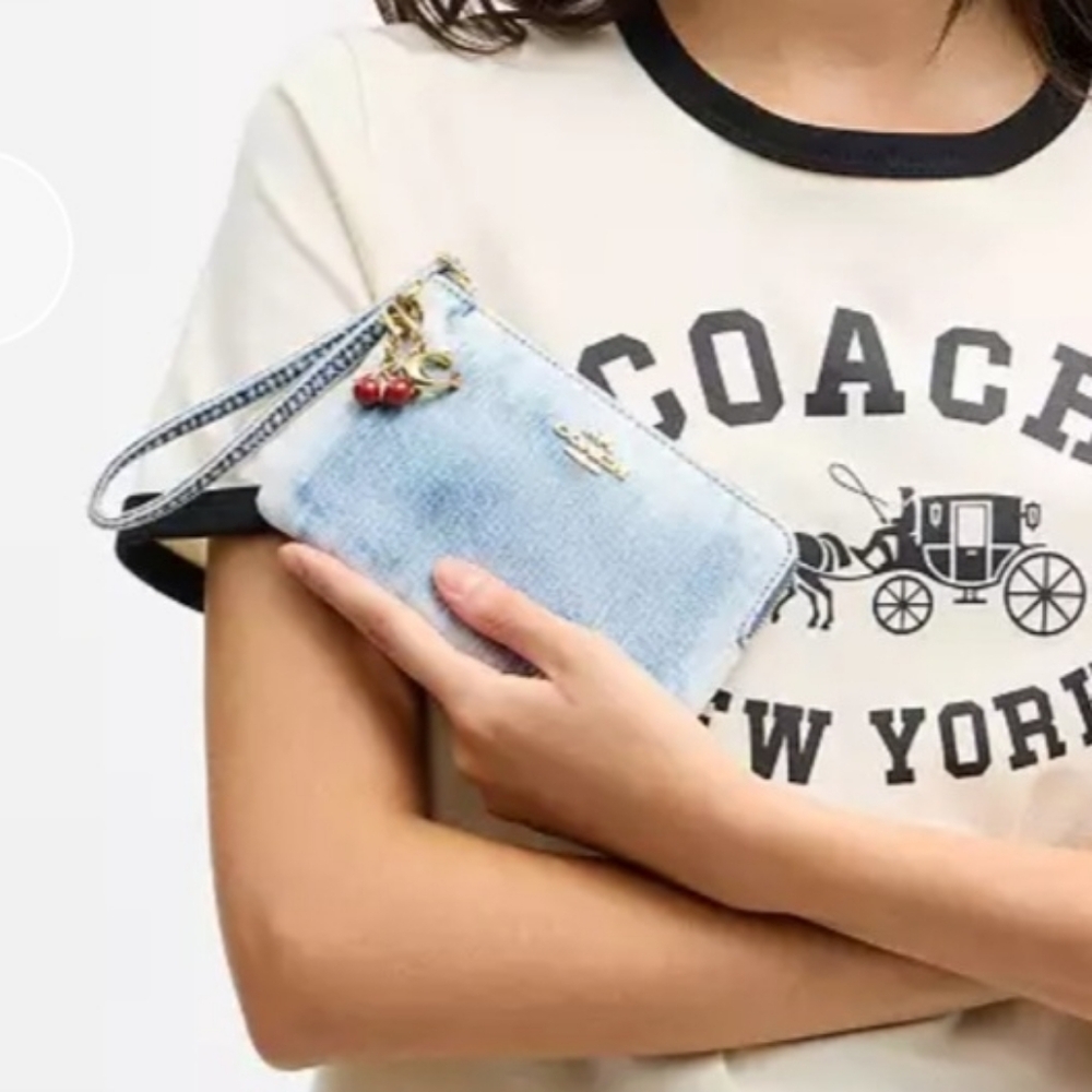 Coach Denim Corner Wristlet With Charms